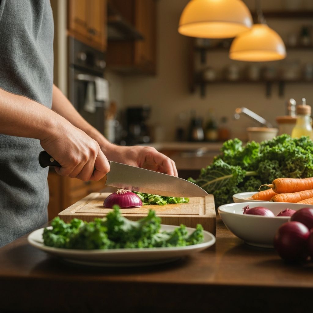 Ruoanlaitto kotiessa, kädet valmistamassa tuoretta ruokaa